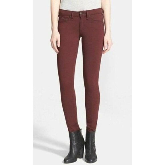 Rag & Bone Womens Size 25 Burgundy Ponte Leggings Jeans Mid Rise Boho - Picture 1 of 10